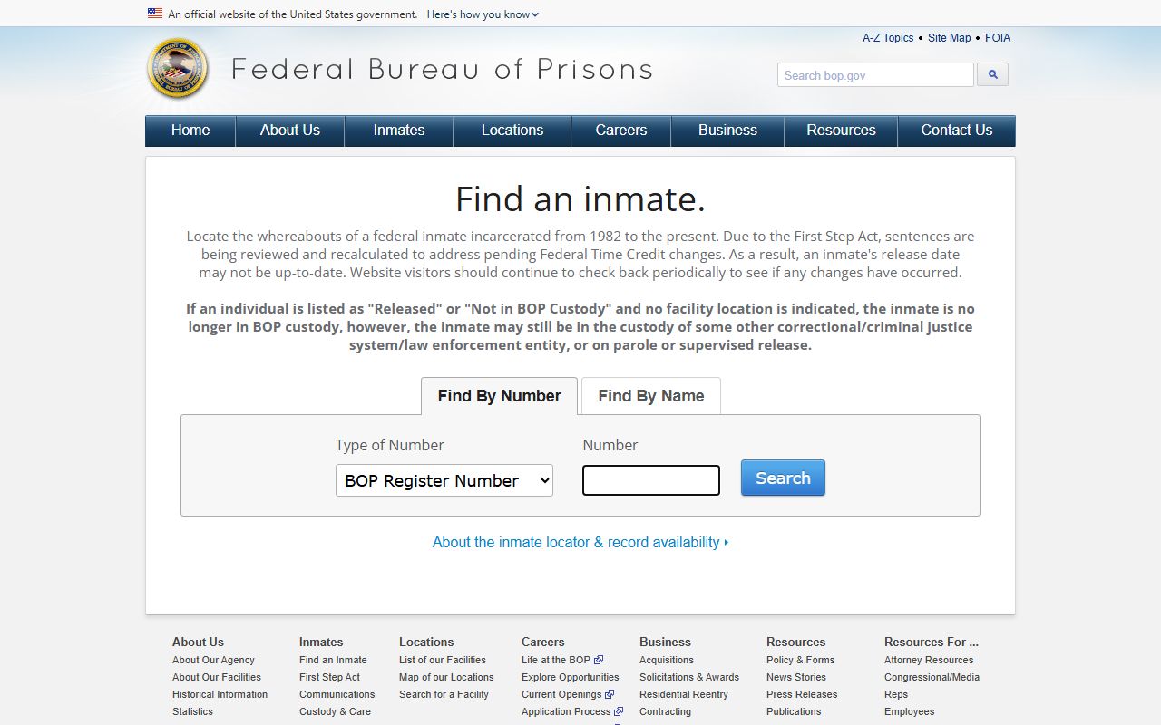 Federal Bureau of Prisons inmate locator for Nebraska federal custody searches